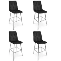Leobert Set van 4 barkrukken LIBRA - Zwart fluweel - Zilveren metalen poten - Modern design