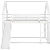 OKWISH Huisbed 140x200cm - Hoogslaper met Glijbaan en Trap - Wisselbare Positie van Trap en Glijbaan - Kinderbed voor Twee - Hout - Wit zonder matras