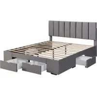 OKWISH Tweepersoonsbedden 160x200 cm - Polsterbed Met Hoofdbord En 4 Lades - Bed Met Opbergruimte Voor Beddengoed En Kleding - Hout - Grijs