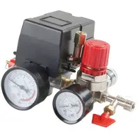 Tlily Luchtcompressor Drukschakelaar Druk met Klepbediening Regelgevers Manometer 90-120PSI 4-Poorts Veiligheidsklep Luchtcompressor