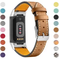 INF Echte leren band voor Fitbit Charge 5/6 coffee