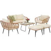 Garden Point Malta Coffee 4 beige technorattan set met poefs