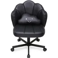 COMHOMA - Bloemvormige Make-up Bureaustoel - PU Leder met Dubbele Rugleuning - Zwart