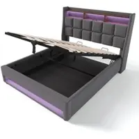 OKWISH Tweepersoonsbedden 140x200 cm - Modern Gestoffeerd Bed Met USB En LED - Twijfelaarbedden - Linnen - Grijs (Zonder matras)
