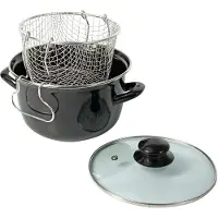 CREALYS 545413 Friteuse, traditioneel model, gemaakt van geëmailleerd staal, zwart, Ø 26 cm – met een verzinkte mand + glazen deksel – geschikt voor alle soorten fornuizen, inclusief inductie