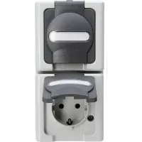 Kopp 131456008 BlueElectric Compleet Wandcontactdoos met randaarde en klapdeksel spatwaterdicht Grijs 1 stuks 1 stuk(s)