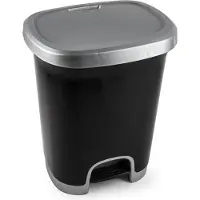 PlasticForte Pedaalemmer - kunststof - zwart-zilver - 27 liter - Pedaalemmers