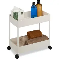 Relaxdays keuken trolley - met wieltjes - 2 laags - badkamer - kunststof - serveerwagen - wit