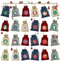 Sonstiges Adventskalender om te vullen, van stof, met 24 zakjes. Herbruikbare kerstkalender, gemaakt van jute, in meerdere kleuren