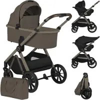 Lionelo Layla - Kinderwagen 3in1 - XXL SET - incl. i-Size autostoel - Veelzijdig en jaarrond - Grote wielen - Bediening met een hand - Voor alle soorten terrein - Accessoireset