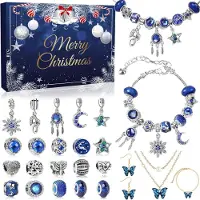 Sonstiges Adventskalender met blauwe decoraties, model 2024, voor meisjes en vrouwen, zelf te decoreren, met 24 vakjes