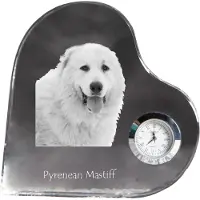 Art-Dog Pyreneeën mastiff - kristallen klokken met een foto van een hond, wandplanken in hartvorm met klokken, gepersonaliseerde staande klokken van het merk