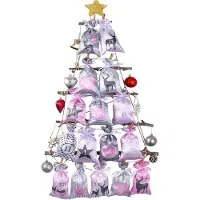 Sonstiges DIY adventskalender om zelf te vullen. Kerstkalender set, roze en grijs, met 24 stoffen zakjes van 12x20 cm