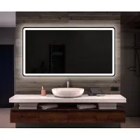 Artforma Badspiegel 90x70 cm - Horizontaal met LED-verlichting - LED-kleur: koud wit (7000K) - Model L59 - Op maat gemaakt - Verlichte wandspiegel, lichtspiegel, badkamerspiegel
