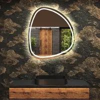 Artforma LED Spiegel Ovaal 84x84 cm – Badspiegel met een onregelmatige vorm, voorzien van een sensorbediening, koelwit 7000K – EGG223