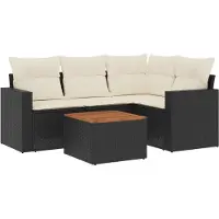 vidaXL 5-delige Loungeset met kussens poly rattan zwart