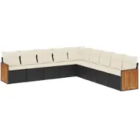 vidaXL 9-delige tuinmeubelset met kussens, zwart, polyrotan