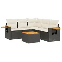 vidaXL 6-delige tuinmeubelset met kussens, zwart, polyrotan