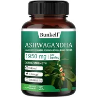 Bunkell Ashwagandha 1950 mg (120 capsules) Voedingssupplement, stemming, immuunsysteem, slaap, energie, stress, angst, herstel, ontspanning