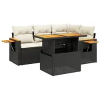 vidaXL 5-delige tuinmeubelset met kussens, zwart, polyrotan