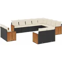 vidaXL 12-delige loungeset voor de tuin met kussens, zwart, polyrotan