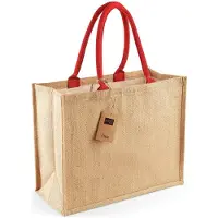 Westford Mill Jute Classic Shopper WM407 - NATURAL/BRIGHT RED - 42 x 33 x 19 cm