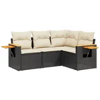 vidaXL 4-delige tuinmeubelset met kussens, zwart, polyrotan