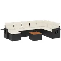 vidaXL 9-delige Loungeset met kussens poly rattan zwart