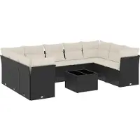 vidaXL 10-delige loungeset voor de tuin met kussens, zwart, polyrotan