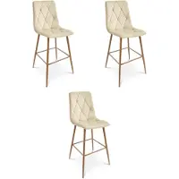 Leobert Set van 3 barkrukken LIBRA - Lichtbeige fluweel - Eikenlook metalen poten - Modern design