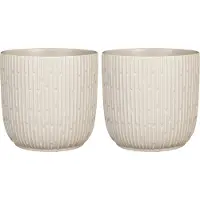 Mica Decorations Plantenpot - 2x stuks - bloempot - keramiek - mat wit - D19 - H18 cm