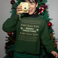 B&C Foute Kersttrui - Kleur Groen - Merry Christmas Oldschool - Maat XL - Uniseks Pasvorm - Kerstkleding voor Dames & Heren