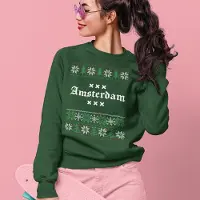 B&C Amsterdam Kersttrui Groen Logo Snowy Trees - Maat XL - Uniseks Fit - Kerstkleding Voor Dames & Heren