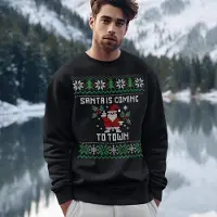 B&C Lekker Waus Foute Kersttrui Zwart - Santa Is Coming To Town - Maat L - Kerst Outfit Dames & Heren