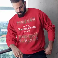 B&C Amsterdam Kersttrui Rood Logo Snowy Trees - Maat M - Uniseks Fit - Kerstkleding Voor Dames & Heren