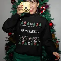 B&C Friese Kersttrui Zwart Krystsweater - Maat 3XL - Uniseks Fit - Kerstkleding Voor Dames & Heren