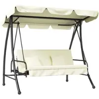 MODFU - Hollywoodschommelbank Voor 3 Personen - Ligfunctie Met Verstelbare Rugleuning - Verstelbaar Dak - Metaal - Crèmewit - 200 X 125 X 170 Cm