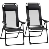 MODFU - Klapstoelen Set Van 2 - Verstelbare Rugleuning En Armleuningen - Voor Tuin En Balkon - Staal - Zwart - 62 x 70 x 109 cm