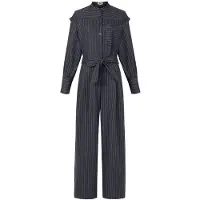 FRNCH Vigan jumpsuit gestreept schouderdetails en strikceintuur