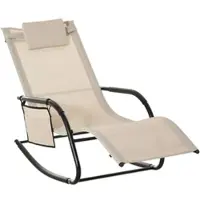 MODFU - Schommelligstoel - Met Afneembare Zijtas En Kussen - Voor Binnen En Buiten - Metaal - Beige - 150 X 62 X 88 Cm