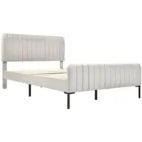 OKWISH Gestoffeerd Bed 160x200 - Bedbodem Met Verstelbaar Hoofdeinde - Linnen Bekleding - Grijs-Beige