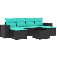 vidaXL 7-delige loungeset voor buiten met kussens, zwart kunststofvlecht