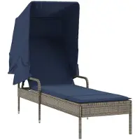vidaXL Ligstoel met Luifel grijs poly rattan
