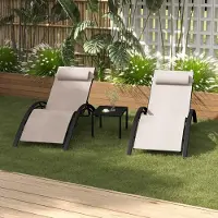 PURPLE LEAF Tweepersoons Aluminium Tuinligstoel Met Kussen – Wind- en Weerbestendig – Draagvermogen 150 kg – Met Zijtafel – kaki