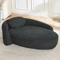 OKWISH Zitbank - Minimalistisch Relaxsofa Met Hoofdsteunkussen - Zachte Teddy Bekleding - Voor Woonkamer Of Slaapkamer - Zwart
