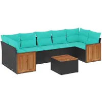 vidaXL 8-delige loungeset voor de tuin met kussens, zwart kunststof vlechtwerk