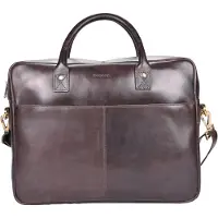 Beocca Mason Leren Laptoptas 15 inch - Werktas van Plantaardig Gelooid Leer - Handgemaakt - Gevoerd Laptopvak - Schouderband - Duurzaam en Stijlvol - Donkerbruin