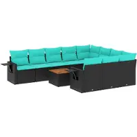 vidaXL 11-delige tuinbankset met kussens, zwart polyrotan