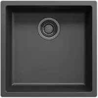 Pure.Sink Zwarte spoelbak 40x40cm onderbouw opbouw en vlakbouw met gun metal plug 1208968035