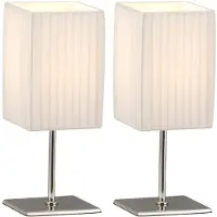 Globo Lighting Set van 2 tafellampen schakelbaar bedlampjes textiel kap wit, 1x E14 max. 40 Watt, LxBxH 10x10x26cm, woonkamer slaapkamer